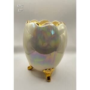 Vintage Lefton Iridescent 3 Footed Egg Vase